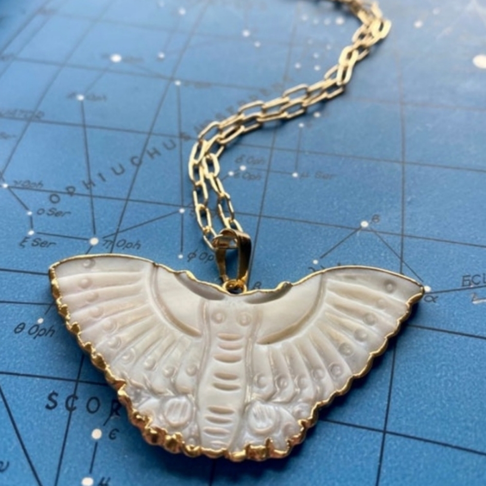 Carved Shell Moth Pendant